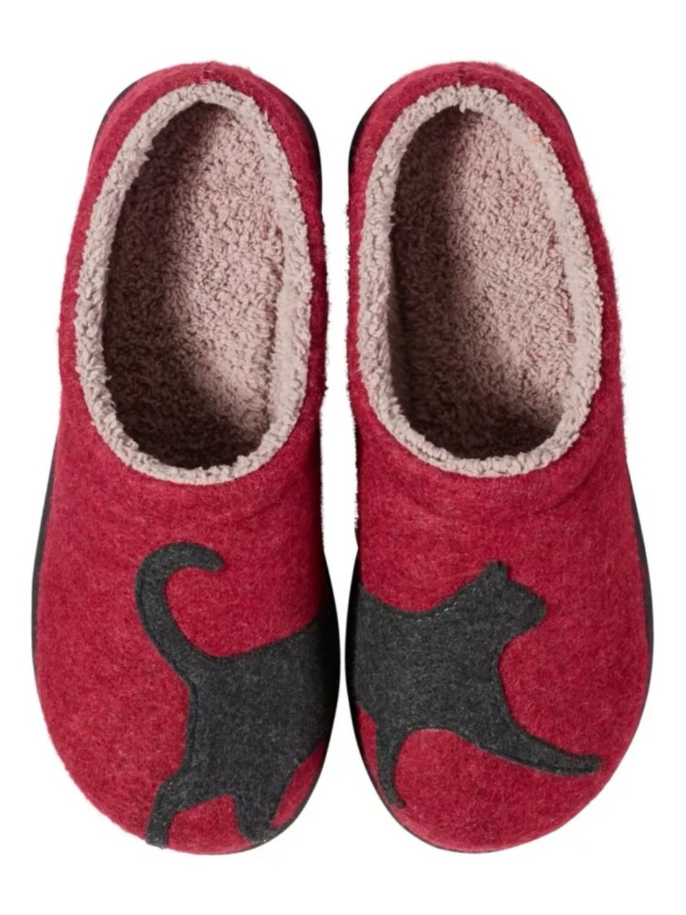 L.L. Bean Red Felt Wool Cat Women's Daybreak Scuffs Motif Slippers Size 8 Medium